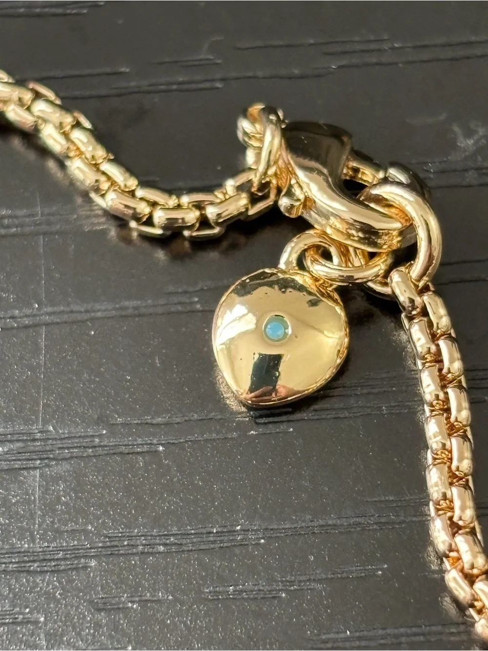 NWOT Roxanne Assoulin Gold Puffy Heart and 'A' Initial Charm Necklace